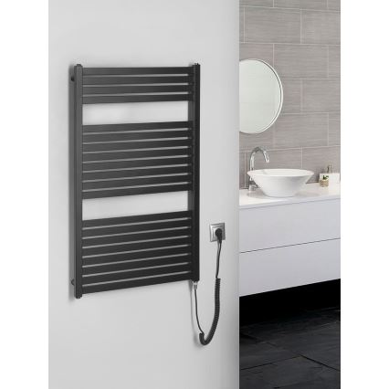 Aqualine - Radiateur électrique de salle de bains TONDI-E 400W/230V 97 cm noir mat droit