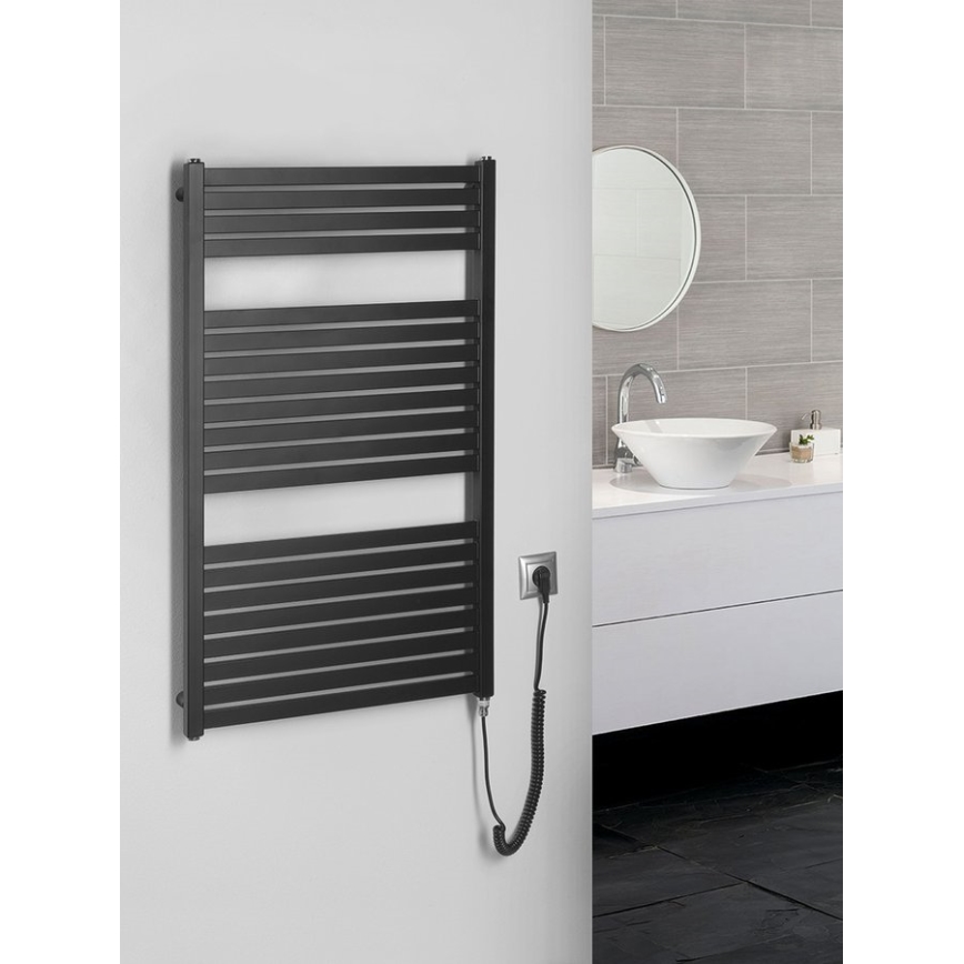 Aqualine - Radiateur électrique de salle de bains TONDI-E 400W/230V 97 cm noir mat droit