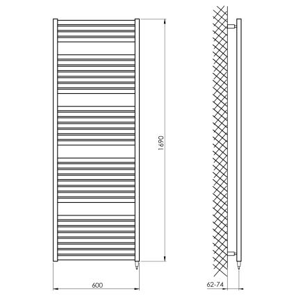 Aqualine - Radiateur électrique de salle de bains TONDI-E 800W/230V 169 cm noir mat droit