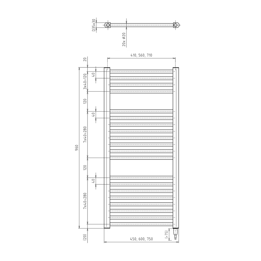 Aqualine - Radiateur électrique pour salle de bains DIRECT-E 300W 96x45 cm noir mat