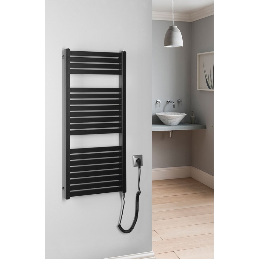Aqualine - Radiateur électrique pour salle de bains TONDI-E 300 W 97 x 45 cm, noir mat