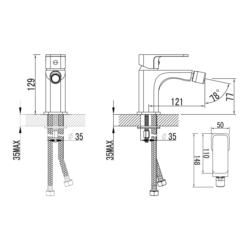 Aqualine - Robinet de bidet FACTOR chrome brillant