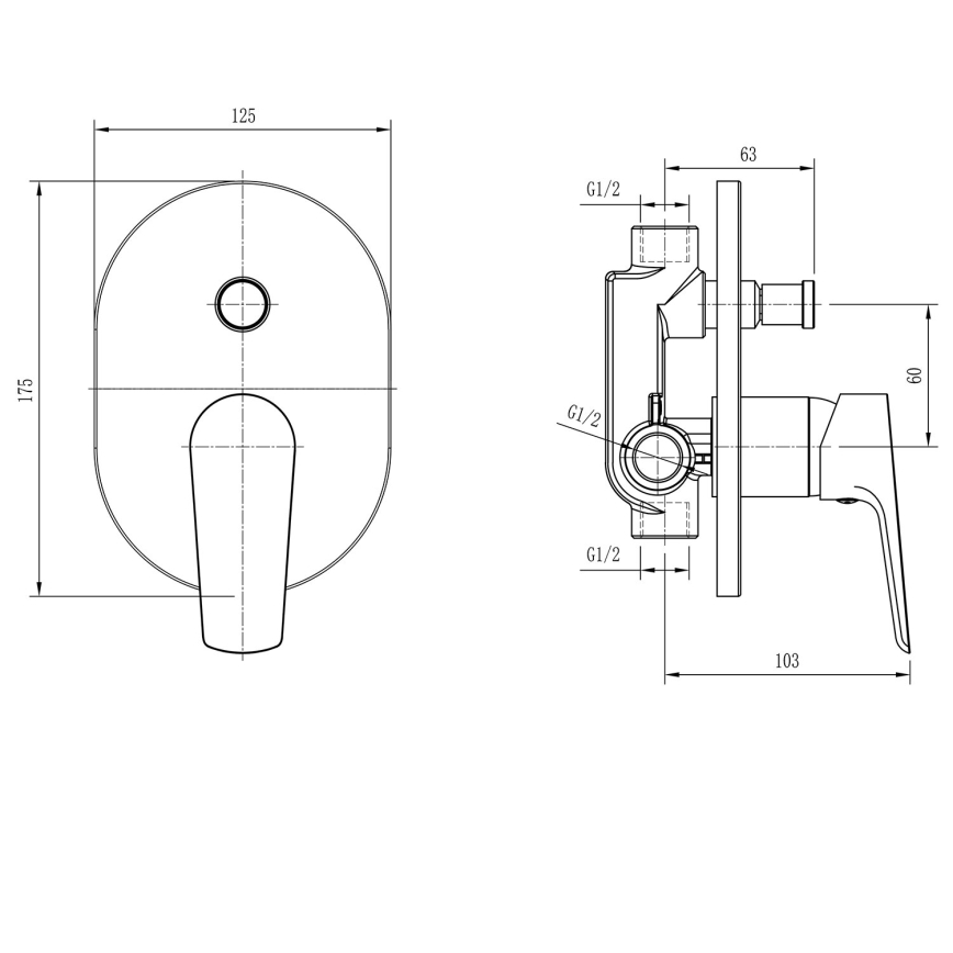 Aqualine - Robinet de douche pour une installation encastrée LOTTA mat noir