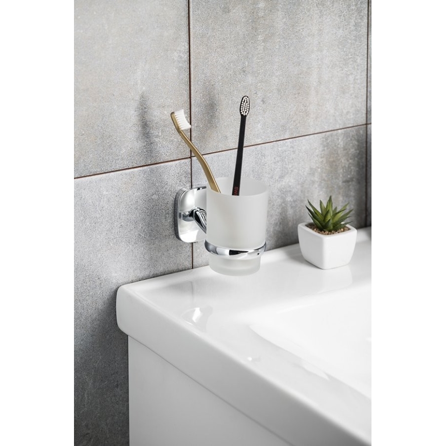 Aqualine - Tandenborstelhouder voor aan de muur RUMBA melkachtig glas/glanzend chroom