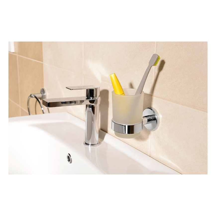 Aqualine - Tandenborstelhouder voor aan de muur SAMBA melkachtig glas/glanzend chroom