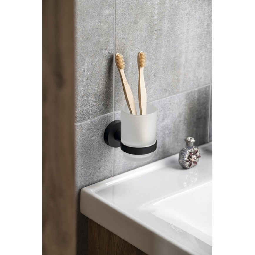 Aqualine - Tandenborstelhouder voor aan de muur SAMBA melkachtig glas/mat zwart