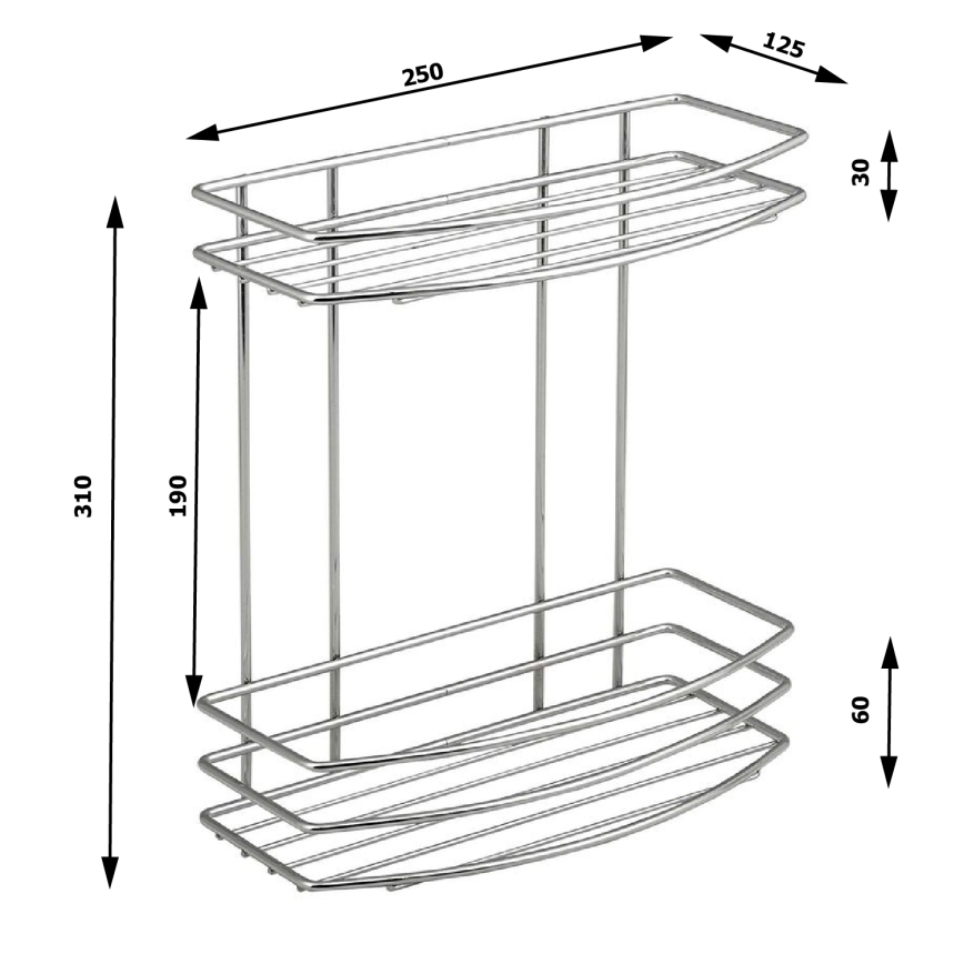 Aqualine - Tweelaagse douchewandplank CHROOM LINE glanzend chroom