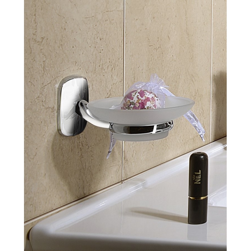 Aqualine - Wandzeepbakje  RUMBA melkachtig glas/glanzend chroom