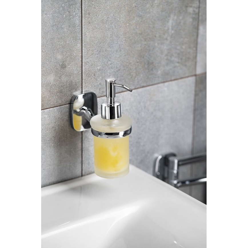 Aqualine - Zeepdispenser voor aan de muur RUMBA 160 mm melkachtig glas/glanzend chroom