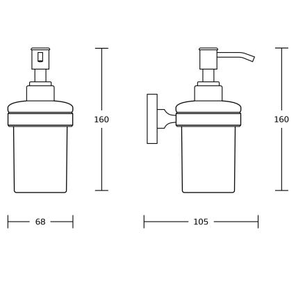 Aqualine - Zeepdispenser voor aan de muur SAMBA 150 mat melkachtig glas/mat zwart
