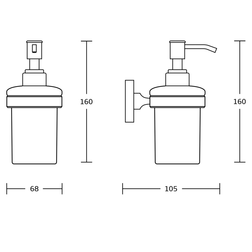 Aqualine - Zeepdispenser voor aan de muur SAMBA 150 mm melkachtig glas/glanzend chroom