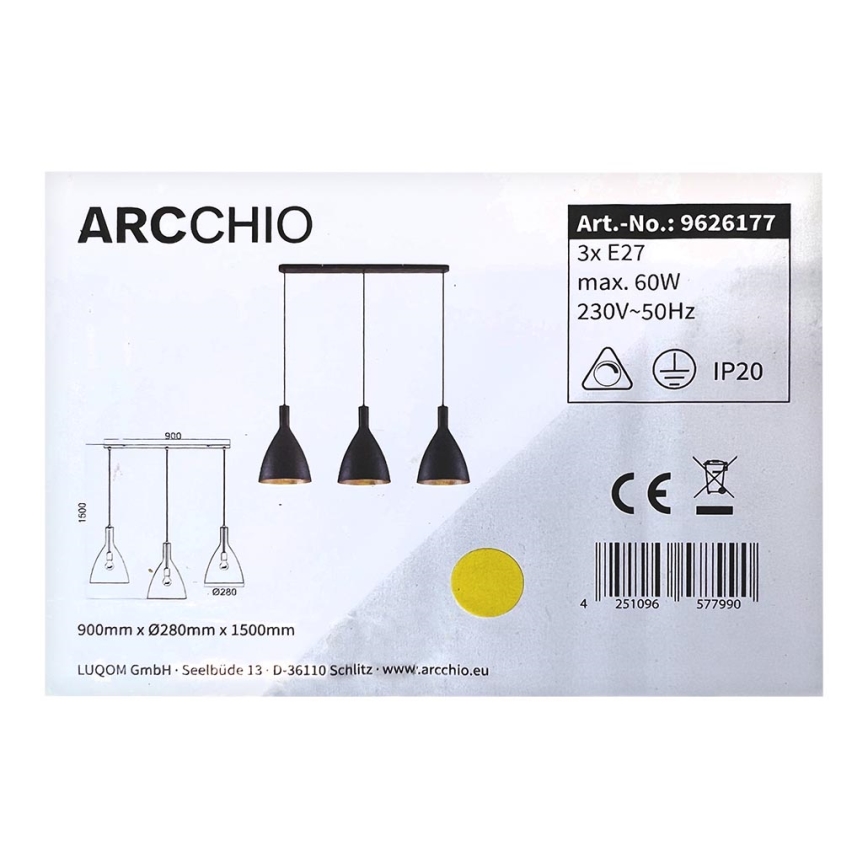 Arcchio - Kroonluchter aan een koord ARTHURIA 3xE27/60W/230V