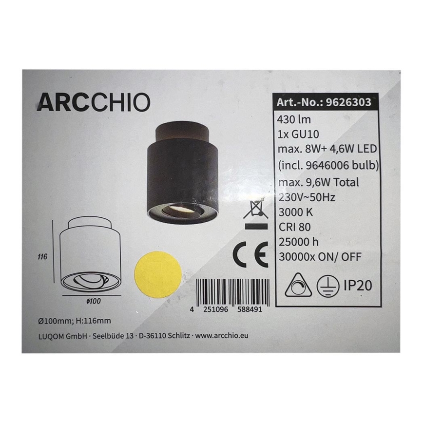 Arcchio - Spot LED à intensité variable WALISA 1xGU10/8W/230V + LED/4,6W