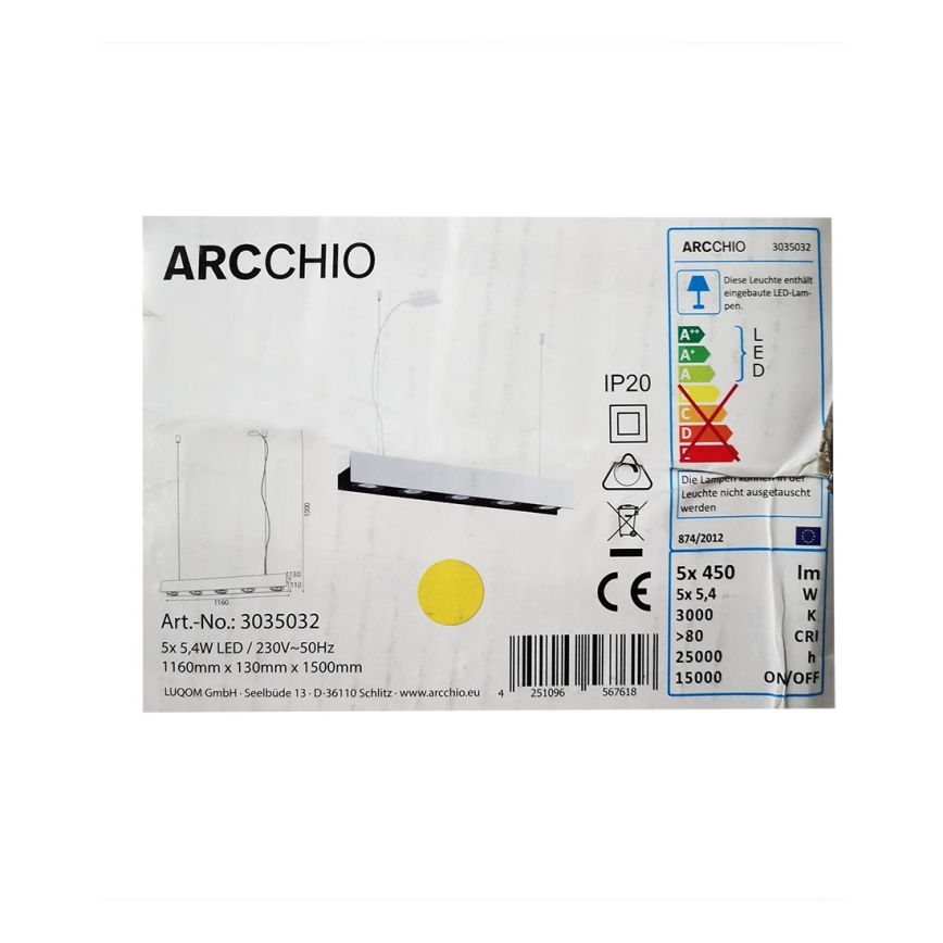 Arcchio - Suspension filaire à intensité variable LED OLINKA 5xLED/5,4W/230V