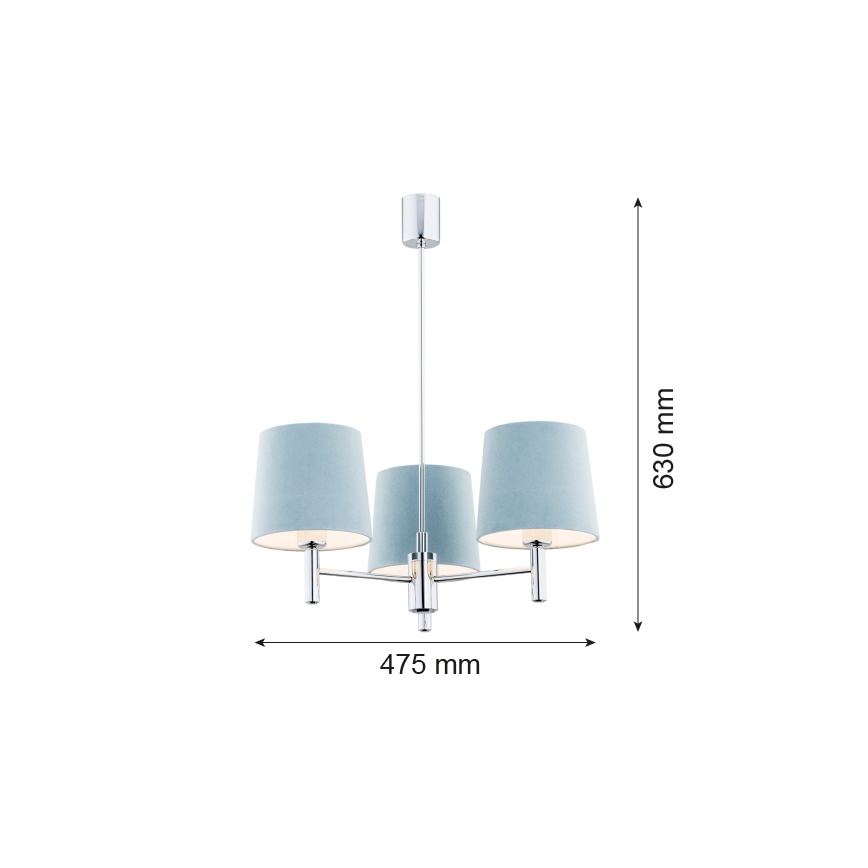 Argon 1383 - Hanglamp aan een paal BOLZANO 3xE27/15W/230V blauw/glanzend chroom