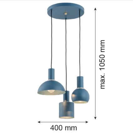 Argon 1471 - Hanglamp aan een koord SINES 3xE27/15W/230V blauw