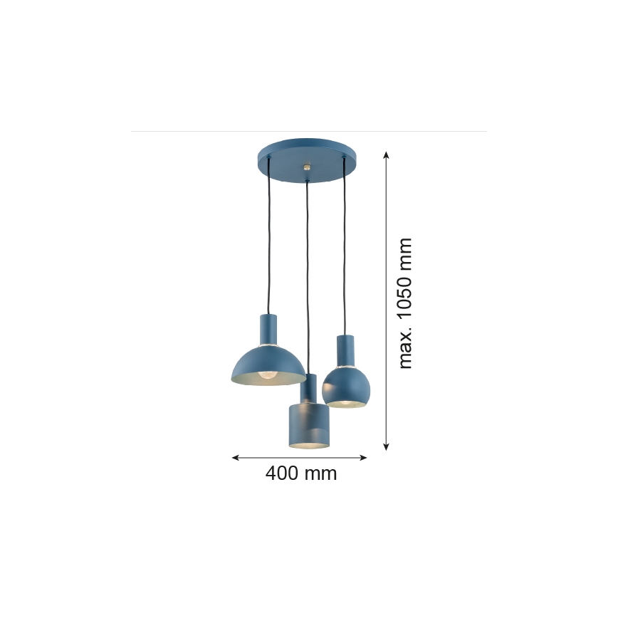 Argon 1471 - Hanglamp aan een koord SINES 3xE27/15W/230V blauw