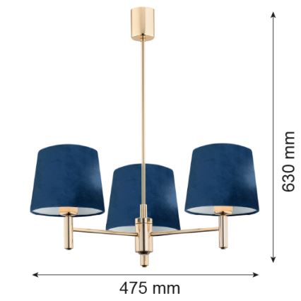 Argon 1485 - Hanglamp aan een paal PONTE 3xE27/15W/230V blauw/messing