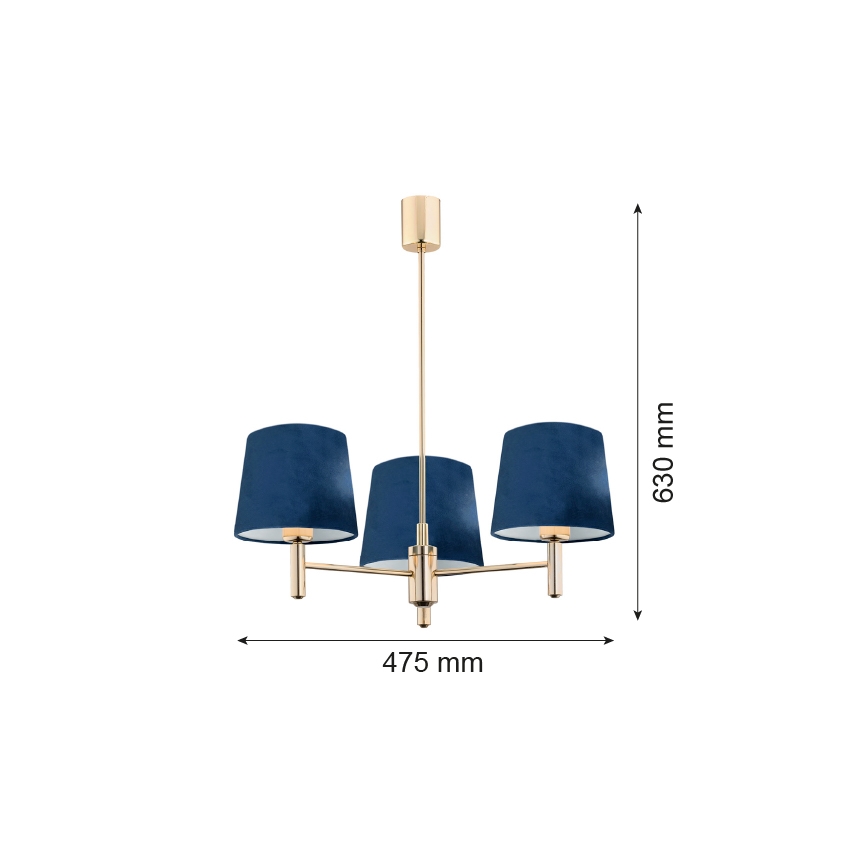 Argon 1485 - Hanglamp aan een paal PONTE 3xE27/15W/230V blauw/messing