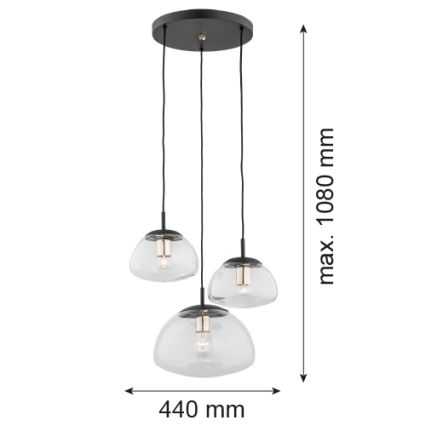 Argon 1492 - Zwarte plafondlamp aan koord TRINI 3x E27 / 15W / 230V