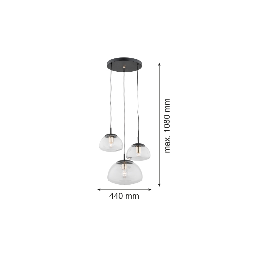 Argon 1492 - Zwarte plafondlamp aan koord TRINI 3x E27 / 15W / 230V