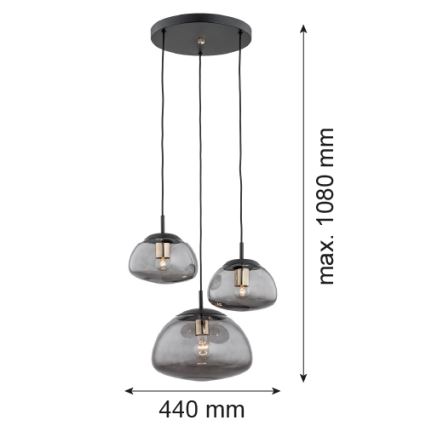 Argon 1493 - Hanglamp aan een koord TRINI 3xE27/15W/230V zwart