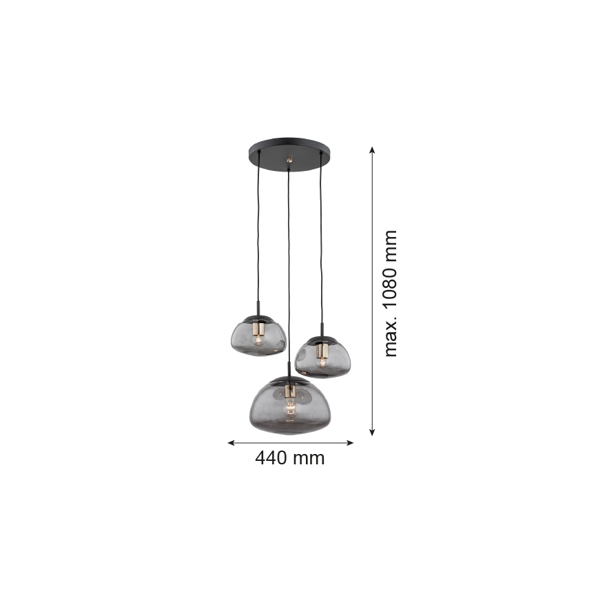 Argon 1493 - Hanglamp aan een koord TRINI 3xE27/15W/230V zwart
