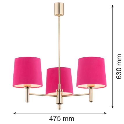 Argon 1498 - Hanglamp aan een paal PONTE 3xE27/15W/230V roze/messing