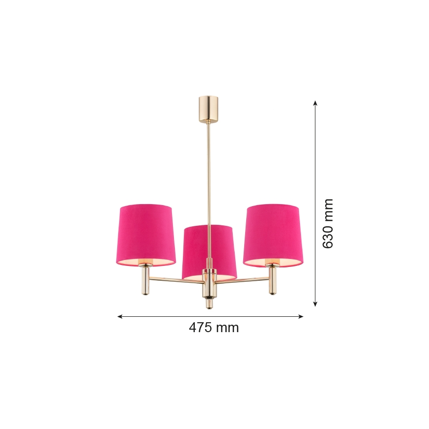 Argon 1498 - Hanglamp aan een paal PONTE 3xE27/15W/230V roze/messing