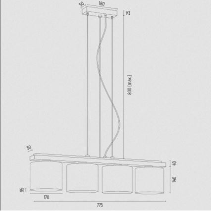 Argon 1814 - Hanglamp aan een koord CANOA 4xE27/15W/230V zwart