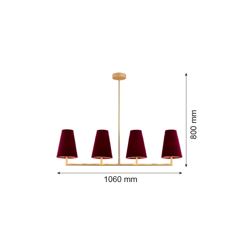Argon 1829 - Hanglamp met vaste pendel SAFIANO 4xE27/15W/230V bordeaux