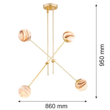 Argon 1840 - Suspension avec tige ABSOS 4xE14/7W/230V albâtre doré