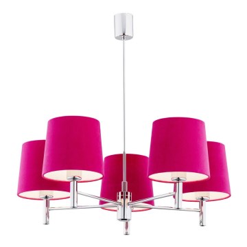 Argon 2075 - Hanglamp aan een paal BOLZANO 5xE27/15W/230V roze/glanzend chroom