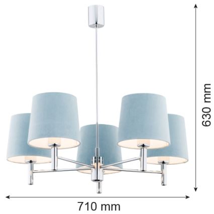 Argon 2076 - Suspension-barre BOLZANO 5xE27/15W/230V bleu