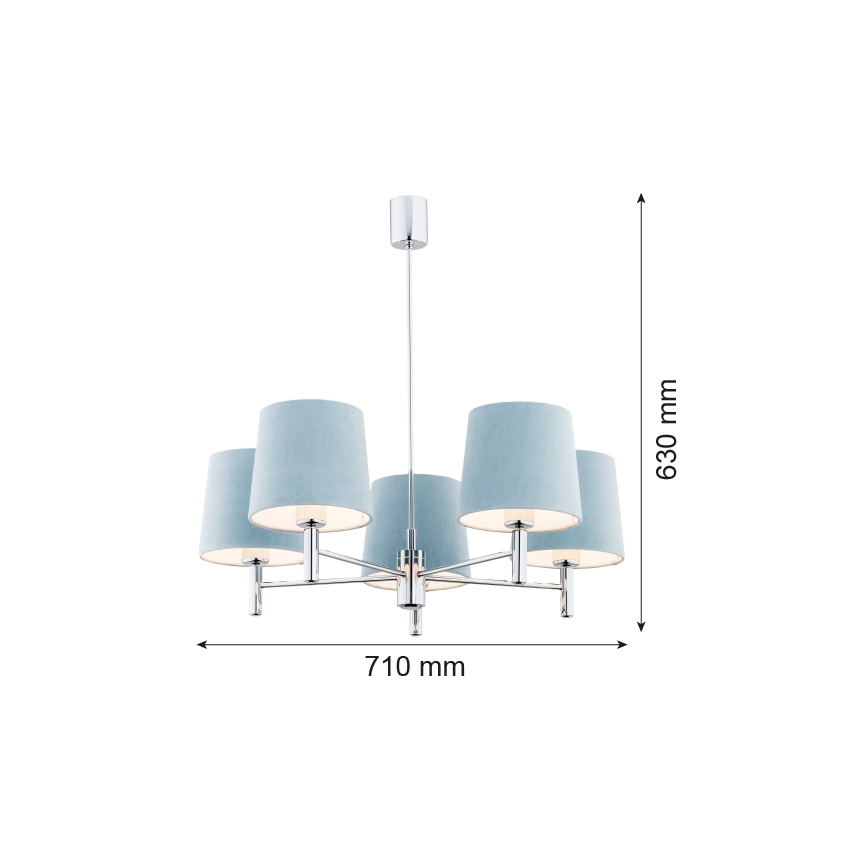 Argon 2076 - Suspension-barre BOLZANO 5xE27/15W/230V bleu