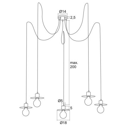 Argon 2077 - Hanglamp aan een koord CORSO 5xE27/15W/230V spin wit