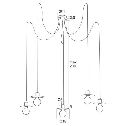 Argon 2078 - Hanglamp aan een koord CORSO 5xE27/15W/230V spin zwart