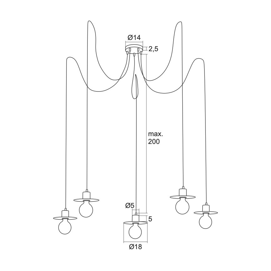 Argon 2079 - Suspension filaire CORSO 5xE27/15W/230V araignée chrome brillant