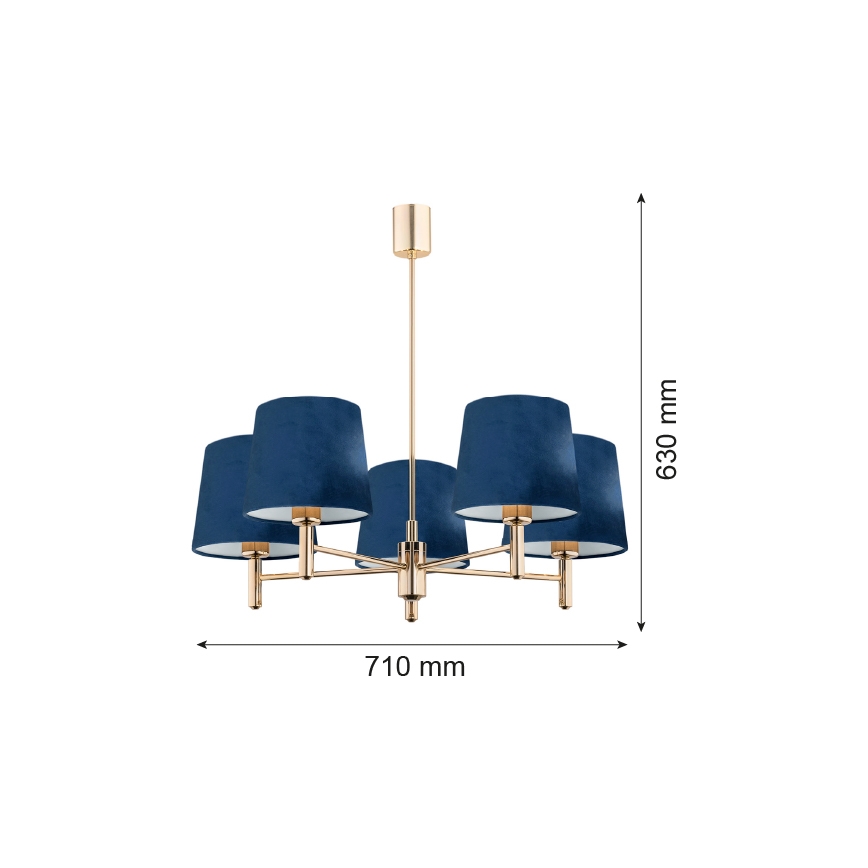 Argon 2086 - Hanglamp aan een paal PONTE 5xE27/15W/230V blauw/messing