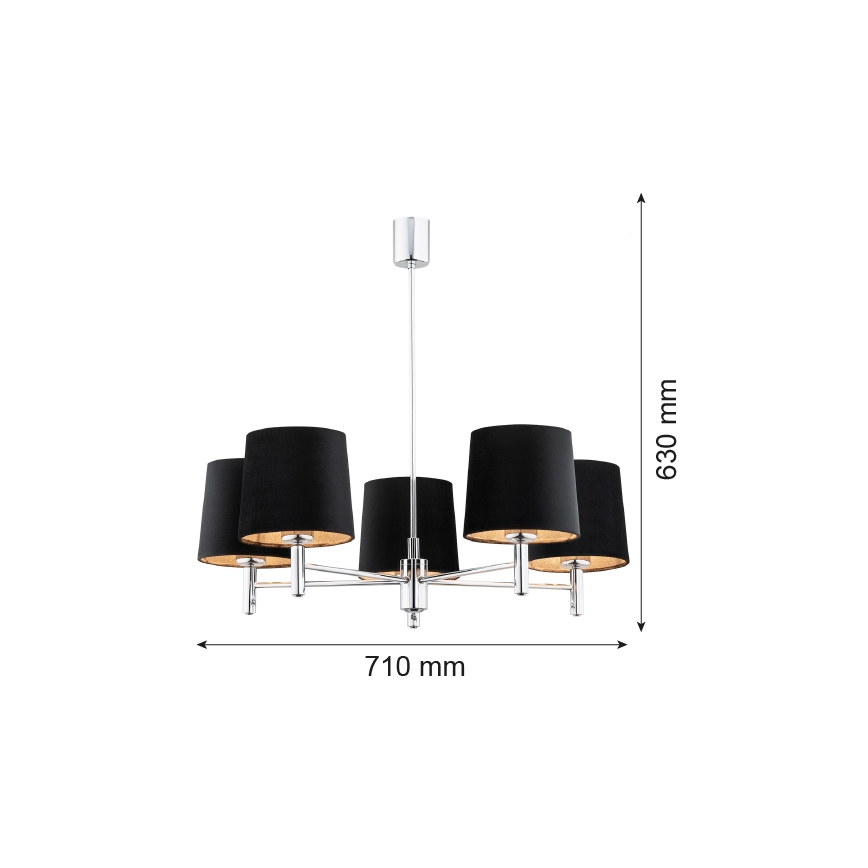 Argon 2104 - Hanglamp aan een paal BOLZANO 5xE27/15W/230V zwart