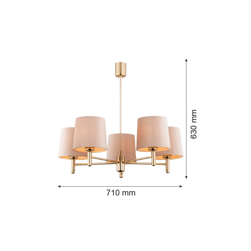 Argon 2105 - Hanglamp aan een paal PONTE 5xE27/15W/230V messing/beige