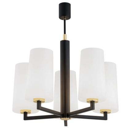 Argon 2114 - Hanglamp aan een paal CAMELOT PLUS 5xE27/15W/230V zwart/wit/goud