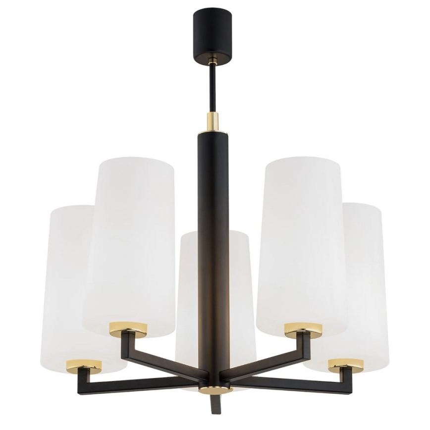 Argon 2114 - Hanglamp aan een paal CAMELOT PLUS 5xE27/15W/230V zwart/wit/goud