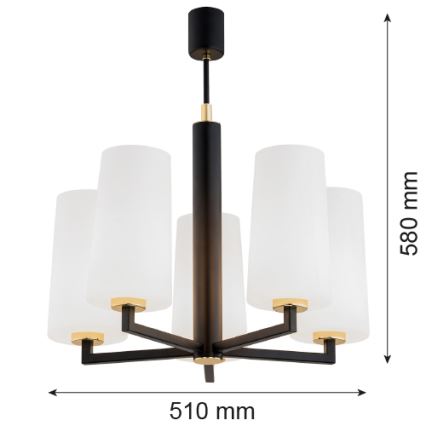 Argon 2114 - Hanglamp aan een paal CAMELOT PLUS 5xE27/15W/230V zwart/wit/goud