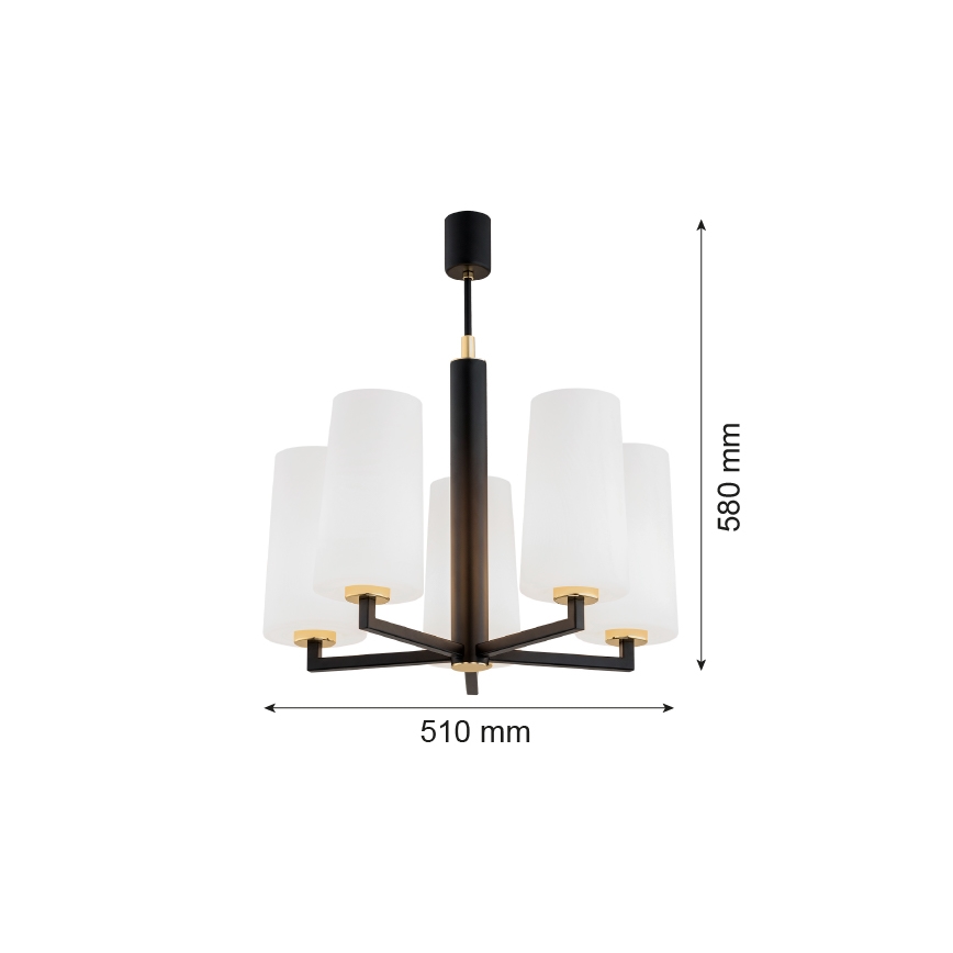 Argon 2114 - Hanglamp aan een paal CAMELOT PLUS 5xE27/15W/230V zwart/wit/goud