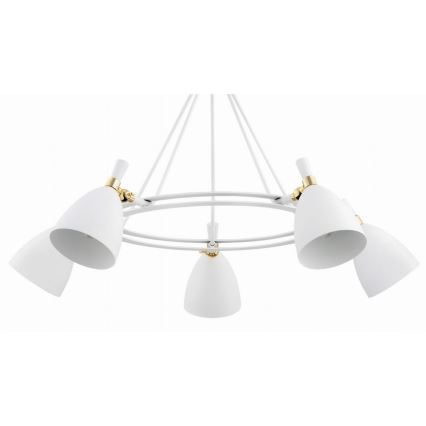 Argon 2117 - Hanglamp aan een paal CHARLOTTE 5xE27/15W/230V wit/goud