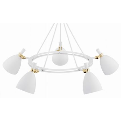 Argon 2117 - Hanglamp aan een paal CHARLOTTE 5xE27/15W/230V wit/goud