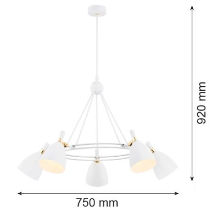 Argon 2117 - Hanglamp aan een paal CHARLOTTE 5xE27/15W/230V wit/goud