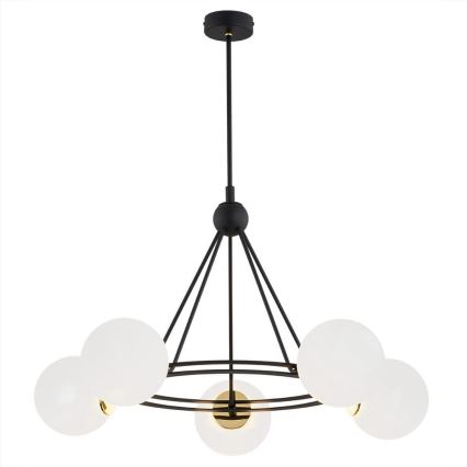 Argon 2119 - Hanglamp aan een paal AMALFI 5xE27/15W/230V zwart/wit