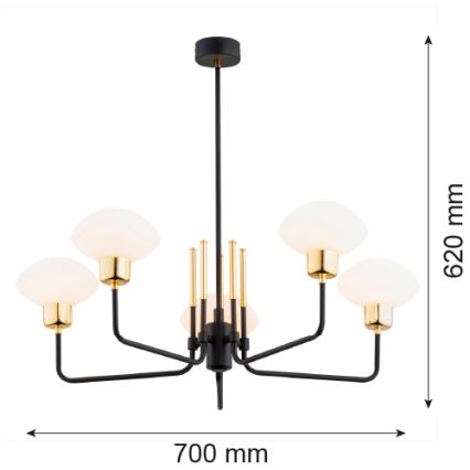 Argon 2128 - Hanglamp aan een paal RAVELLO 5xE14/15W/230V zwart/goud